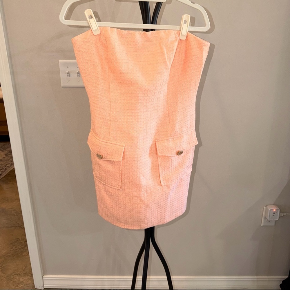 Vici Peach Strapless Mini Dress Textured Boucle Barbiecore Size Large